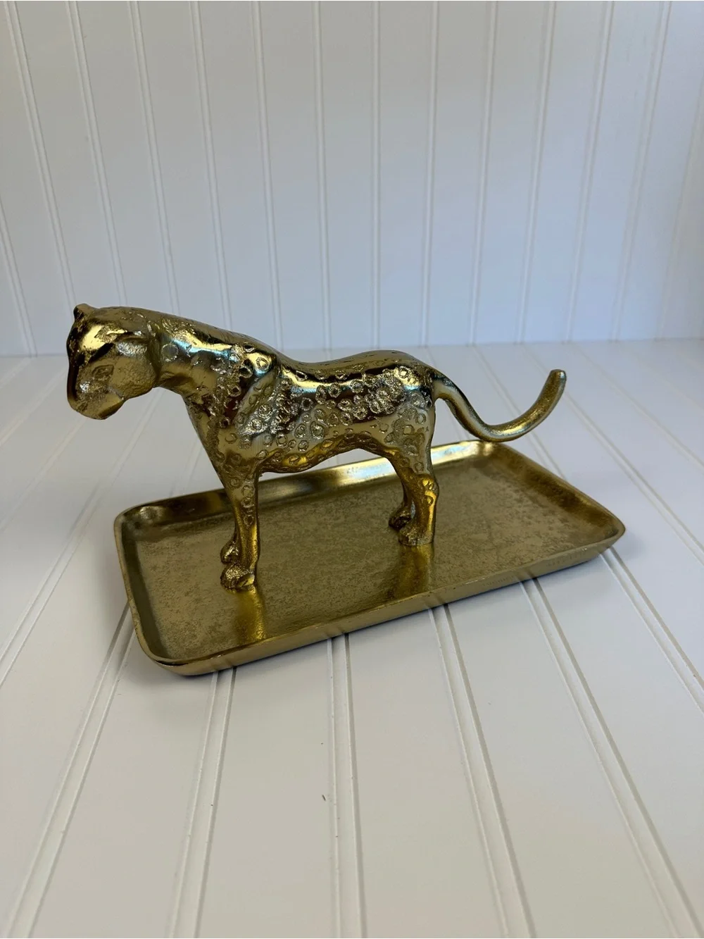 Gold Leopard Jewelry Tray - Decorative Metal Catchall